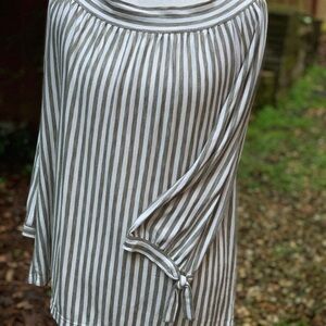 Max Studio Gray and White Striped Top